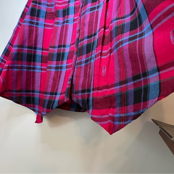 Roaman's Women's Button Up Shirt Tunic Plaid Roll Tab V Neck 22 Asymmetrical Hem - Picture 8 of 15